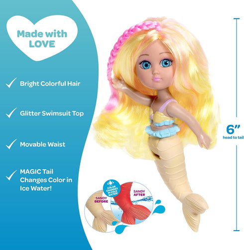 ADORA Water Wonder Mermaid Dolls with Color-Changing Tail in Cold Water, 7" Toy Baby Doll with Movable Waist, Birthday Gift for Ages 1+ - Sandy...