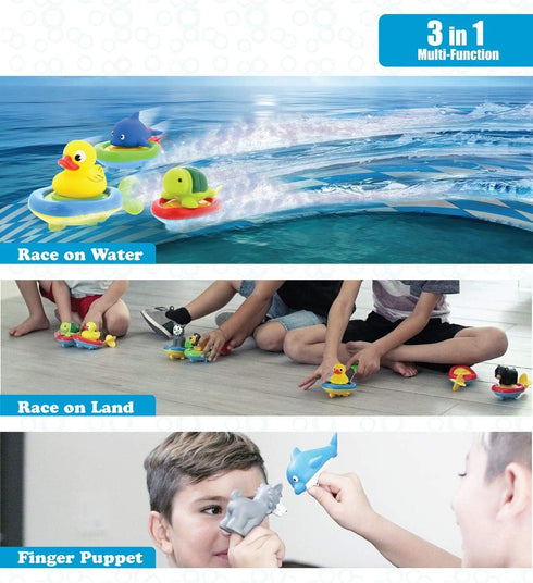 Dollibu Boat Racer Buddy, Fun Educational Bath Toy Finger Puppet Pull and Go Water Racing Lake Pal for Shower Pool Bathtub Swim Hard Surfaces for ...