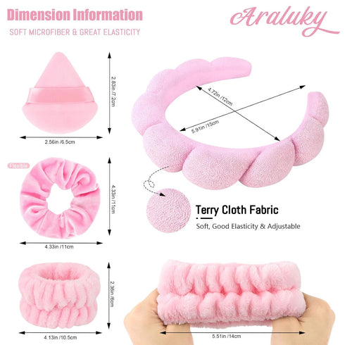 7Pcs Puffy Spa Headband and Wristband Set Skincare Headband for Washing Face Scrunchies Powder Puffs Sponge Spa Makeup Headband Puffy Headband Ter...