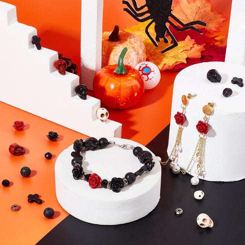 arricraft 203 Pcs Skull Gemstone Beads kits, Natural Lava Rock Synthetic Turquoise Cross Beads Flower Rose Beads and Tibetan Style Beads for Jewel...