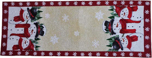 Table Runner, with Trio of Snowmen, Sparkling Snowflakes, Snowman, Trees and Glitter Tapestry 36 inches for Winter and Christmas Tabletop Decorati...