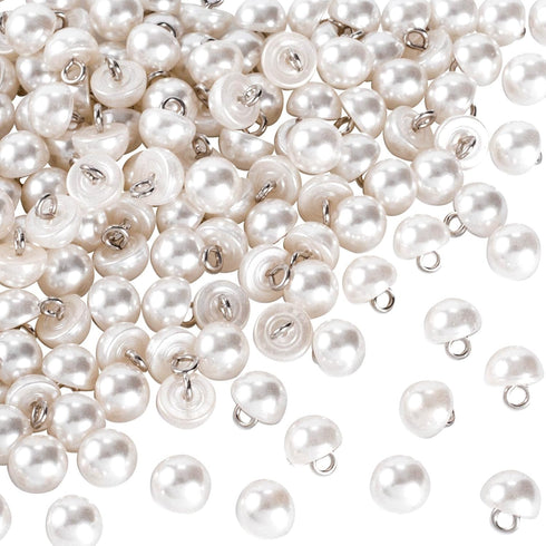 OIIKI 150PCS Half Pearl Buttons, 10mm Faux Half Pearl with Loop, Plastic Half Pearl Buttons, Decorative Sewing Buttons for DIY Sewing, Wedding Dre...