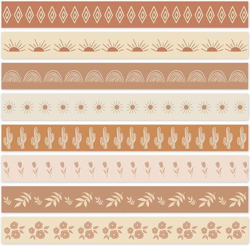 Whaline 82Ft Modern Boho Bulletin Board Borders Tulip Cactus Sun Rainbow Trim Border Boho Bulletin Board Stickers for School Classroom Office Deco...