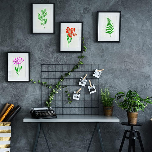 18Pcs Wildflower Stencils Flower Leaf Painting Stencils Reusable Wild Flower Stencil Plastic Art Drawing Templates DIY Crafts Plant Stencil for Pa...