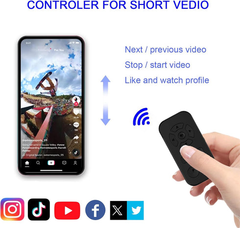 TikTok Scrolling Remote Control for iPhone & Android Smartphone, Bluetooth Page Turner for Kindle App, Photo and Video Clicker, Include Phone Stan...