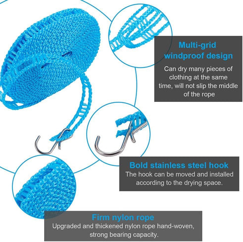 Clotheslines 2 Pack Clothesline Clothes with 24 Pcs Clips Drying Rope Portable Windproof for Travel Indoor Outdoor Laundry Clothes Line Hanger Cam...