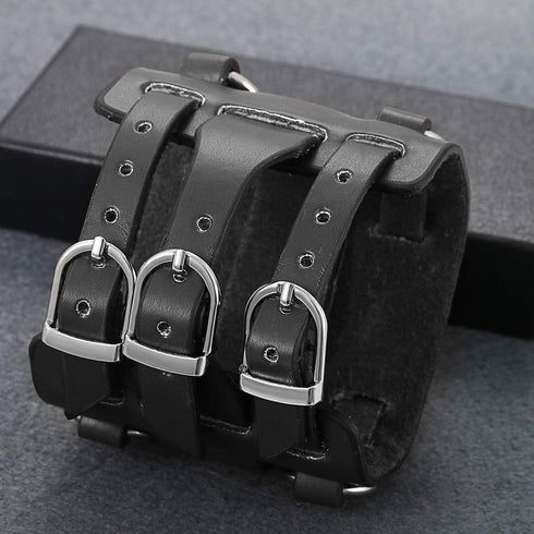 Mens Steampunk Retro Genuine Leather Replaceable Watch Military Japan Quartz Hip-hop Gothic Wide Bracelet Cuff Big Black Dial Sport Wrist Watches...