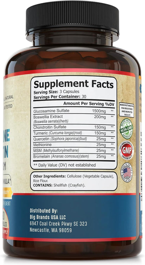 Glucosamine Chondroitin MSM Turmeric Boswelia - Joint Support Supplement. Helps with Inflammatory Response, Occasional Discomfort Relief for Knees...