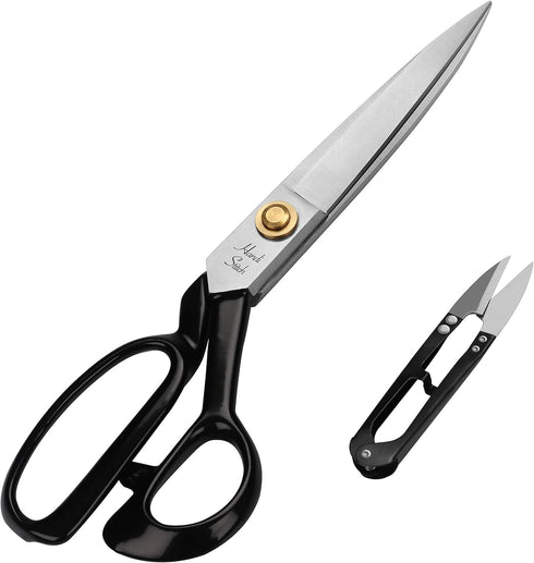 Fabric Tailor Scissors and Thread Snipper – 9 Inch Razor Sharp Stainless Steel for Sewing, Dressmaking & Knitting Needs – Durable Black Shears for...
