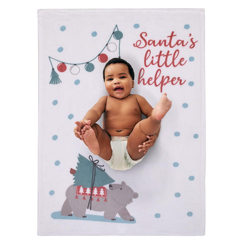 NOJO Bear White, Red, and Green Santa's Little Helper Christmas Photo Op Super Soft Baby Blanket...