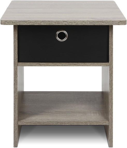 Furinno Dario End Table / Side Table / Night Stand / Bedside Table with Bin Drawer, 1-Pack, French Oak Grey/Black...