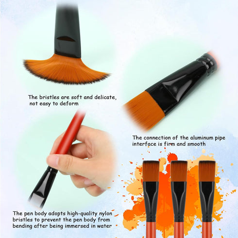 6Pcs 1 inch Flat Paint Brushes, Synthetic Nylon Craft Artist Brushes for Painting Oil Paint Brushes Synthetic Paint Brushes with Wooden Handle for...