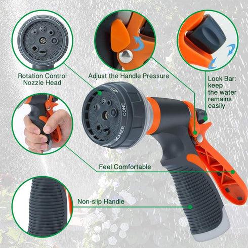 Garden Hose Nozzle 2 Pack Heavy Duty Hose Spray Gun 8 Way High Pressure Hand Sprayer Spray Nozzle for Watering Lawn Car Washing Pet Bathing Sidewa...