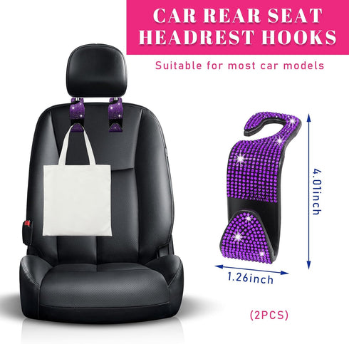 2 PCS Bling Car Seat Headrest Hooks, Crystal Rhinestone Back Seat Hanging Storage Organizer, Auto Purse Bags Hanger, Universal Vehicle Interior Ac...