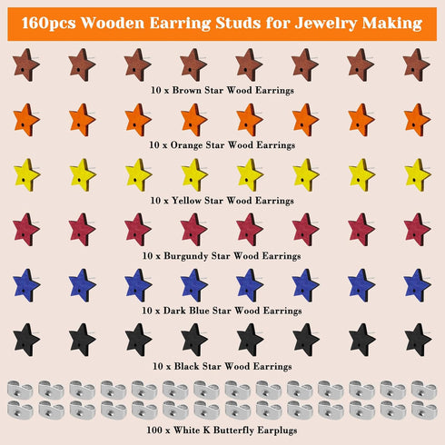 Oubaka 60pcs Wood Earrings for Jewelry Making,Wooden Stud Earrings Post Wood Stud Earring Blanks Wood Earring Findings with 100pcs Earring Backs f...