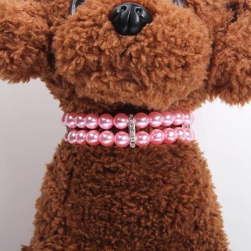 2 Rows Pearls Pet Dog Necklace Collar Bling Accessories Charm Pet Puppy Jewelry Puppy Chihuahua Yorkie Handmade Adjustable (Pink, Extra Small)...