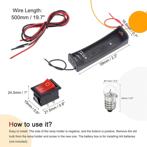 MECCANIXITY Electrical Circuit Experiment Set DIY Materials, 10Pcs 1.5V E10 Bulbs, 1Pcs AA Battery Case, 1Pcs Button Switch, 1Pcs Lamp Holder, 2Pc...