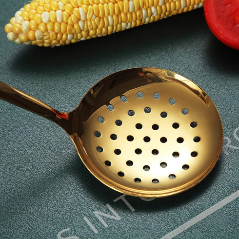 Gold Skimmer, Berglander Metal Strainer With Titanium Gold Plating, Kitchen Cooking Skimmers For Non-Stick Cookware, Dishwasher Safe, Easy to Clea...