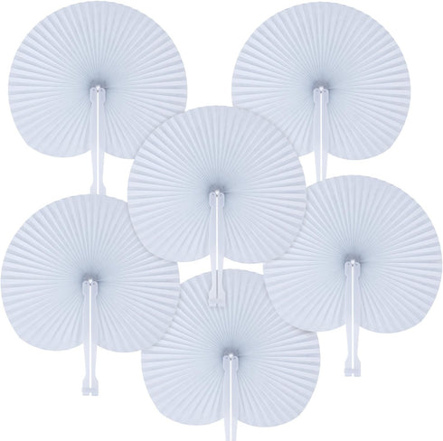 Pangda 24 Pack Folding Fans Round Paper Fans Assortment with Plastic Handle for Wedding Favor Party Bag Filler(White)...