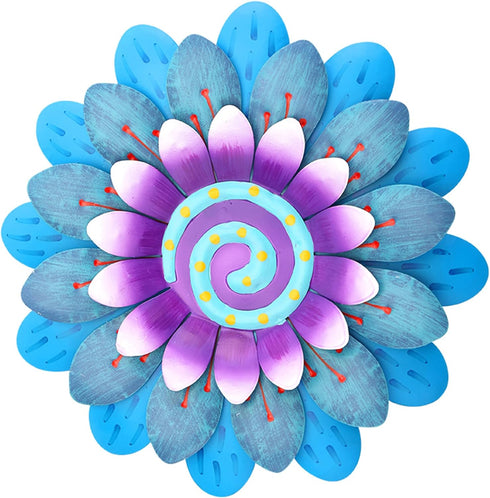 LITIALLY Outdoor Metal Flower Wall Art Garden Decor Cute Flowers Decorations Hanging for Outside Yard Porch Lawn Blue 12x12 inches...