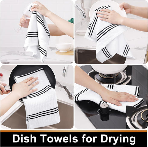 100% Cotton Waffle Weave Kitchen Towels, 13 x 28 Inches, Super Soft and Absorbent Buffalo Check Dish Towels for Drying Dishes, 4-Pack, White & Bla...