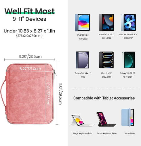 DTTO 9-11 Inch Tablet Sleeve Bag for New 11-in iPad Air M2/iPad Pro M4, 10.9" iPad 10th Gen & iPad Air 5/4th, 10.2" iPad 9/8/7th, 11" Galaxy Tab A...