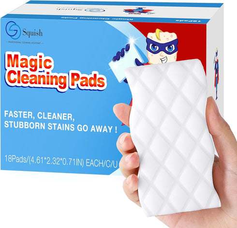 Squish Sponge Cleaning Pads, 18 Pack for Walls, Oven, Kitchen - With Melamine Foam, Universal Cleaner...