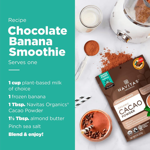 Navitas Organics Cacao Powder - Cocoa Powder Substitute 1:1, For Hot Chocolate, Baking & More - Regenerative Organic Certified, Non GMO, Fairtrade...