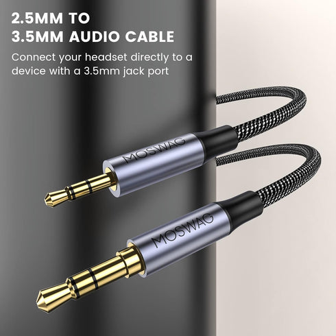 MOSWAG 2.5mm Male to 3.5mm Male Stereo Audio Cable Aux Cable,Replacement Male Stereo Jack Cable Headphone Audio Wire Compatible with QC 35 / QC35 ...