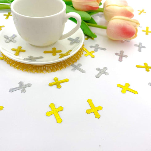 Cross Confetti | Glitter Confetti Sprinkles for Xmas Bridal Baptism Thanksgiving Memorial Day Festival Decorations | Metallic Foil | 45g 1.6OZ 100...