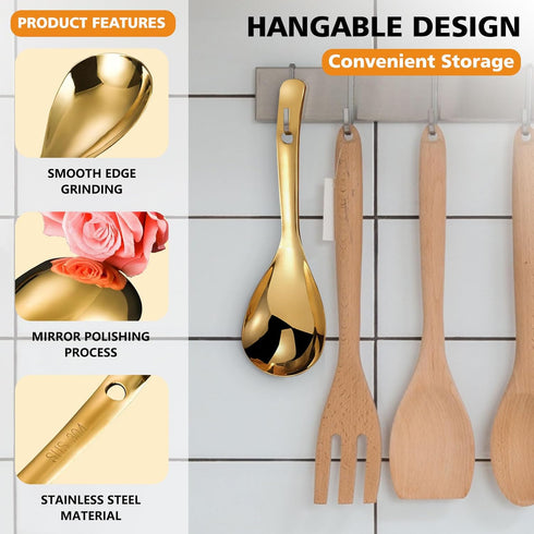 9 Inch Gold Stainless Steel Rice Spoon Paddle, Metal Rice Spatula Scoop, Non-Stick Rice Cooker Spoon, Soup Ladle Rice Scooper Spoons for Serving C...