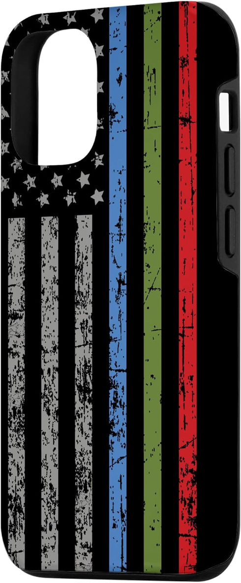 iPhone 12/12 Pro Police Military and Fire Thin Blue Green Red Line Flag Case...