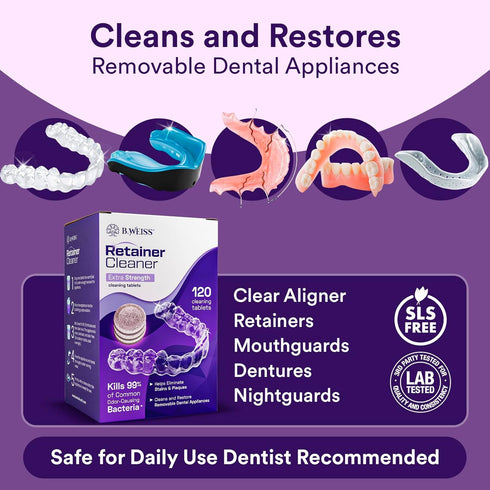 Retainer Cleaner Tablets, Invisalign Cleaner, Remove Stains, Odors & Plaque, Night Guard Cleaner, FSA & HSA Eligible, 4-Months Supply, Denture Cle...