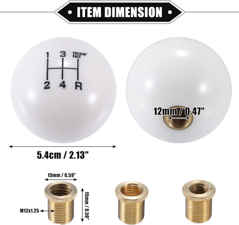 Car Manual 4 Speed Ball Gear Shift Knob Kit, Round Short Throw Shifter Universal for Manual Transmission Vehicles Durable Acrylic White with Adapt...