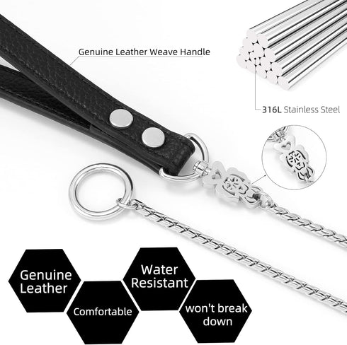 CaptainSteeL Stainless Steel Dog Leash, 3ft, 4ft, Integrated Dog Collar and Leash, 5mm 1m/1.2m Metal Dog Leash for Small and Large Pets, with Leat...