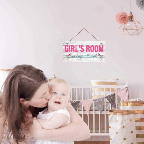 Girl's Room Sign - No Boys Allowed, Nursery Decor, Door Plaque, Birthday Gift, 5" x 10" Sign (E2-WH065)...