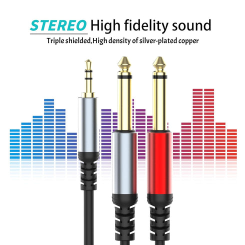 4.9/1.5M 3.5mm 1/8" TRS to Dual 6.35mm 1/4" TS Mono Y-Cable Splitter Cord with Zinc Alloy Housing for iPhone, iPod, Laptop, CD Players, Power Ampl...