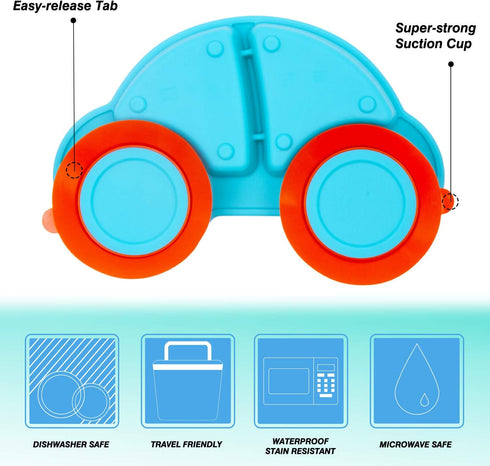 Qshare Toddler Plates, Portable Baby Plates for Toddlers, BPA-Free Strong Suction Plates for Toddlers, Dishwasher and Microwave Safe Silicone Plac...