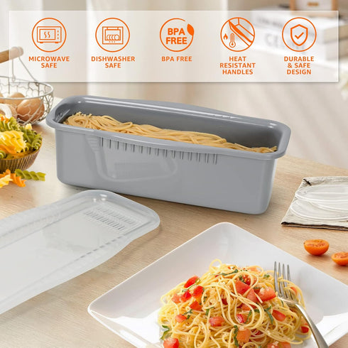 Microwave Pasta Cooker with Strainer Lid- Quick and Easy Cooks 4 Servings Spaghetti Cooker- No Sticking or Waiting For Boil- Perfect Make Pasta Ev...