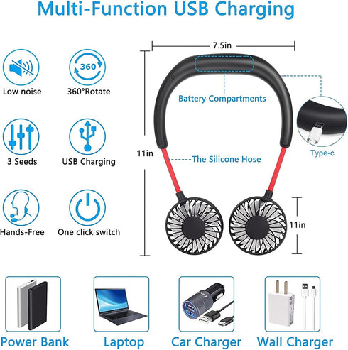 SZ-JIAHAIYU Neck Fan Portable Face Fan Personal USB Hands-Free Mini Wearable Sports Handheld Cooling Small New Fans Around Your Neck for Travel Of...