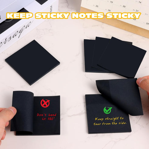 Black Sticky Notes, 3"x3" Post It Notes with 2 Metallic Pens, 6 Pads, Self-Stick Notes Pads Sticky Notes Bulk for School Home Hospital Office Supp...