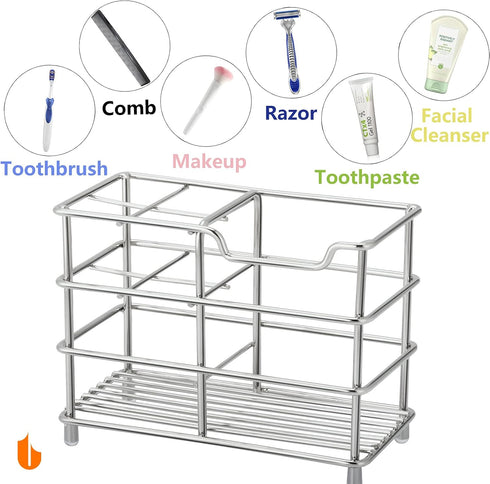Urbanstrive 304 Stainless Steel Bathroom Toothbrush Holder Toothpaste Holder Stand Bathroom Accessories Organizer (Silver, Small)...