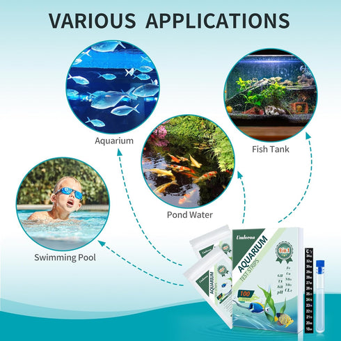 9 in 1 Aquarium Test Kit for Freshwater and Saltwater - 100 Aquarium Test Strips with Test Tube & Thermometer - Fast & Accurate Water Testing Stri...