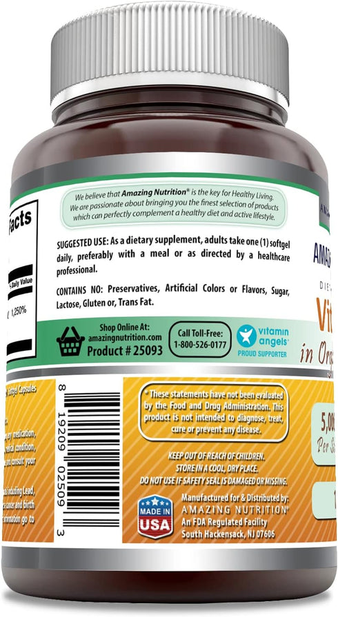 Amazing Formulas? Vitamin D3 with Coconut Oil Supplement | ?5000 ?IU Per Serving | 180 Softgels | Non-GMO | Gluten Free | Made in USA...