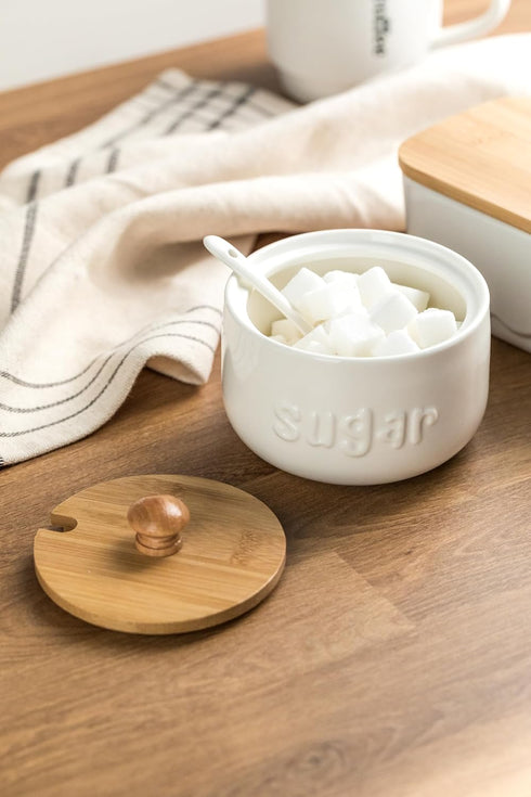 LYEOBOH Sugar Bowl with Lid and Spoon,17 OZ Sugar Jar, Ceramic Jar with Lid, Sugar Container for Coffee Bar, Sugar Bowls for Countertop, Azucarera...
