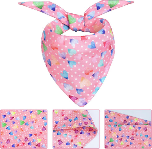 Pink Heart Pattern Dog Bandanas, Comfortable Cotton Triangle Bibs Scarfs for Dogs or Cats, Cute Pet Kerchief for Small Medium Large Dogs...