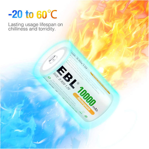 EBL D Size Rechargeable Batteries D Cell 10000mah NiMH Battery, 2 Counts...