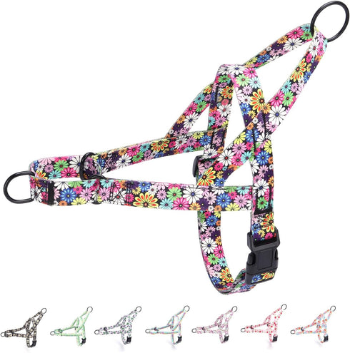 No Pull Dog Harness - Easy Walk for Small, Medium, and Large Pets - Floral Pattern Female Safety Nylon Training Dog Harness - Flowers Design - Lar...