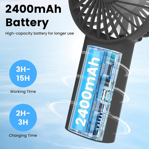 Portable Handheld Fan,3 Speeds Powerful Personal Fan with Flashlight, USB Rechargeable 2400mAh Battery Operated Fan for 3-15 hours, Mini Pocket Fa...