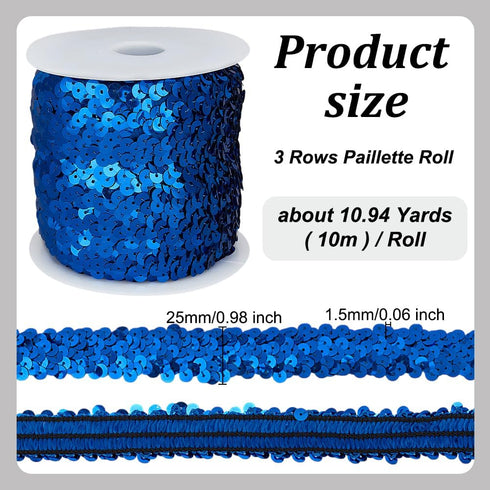 OLYCRAFT 11 Yards Elastic Sequin Trim Metallic Blue Stretch Fabric 1 Inch Wide 3 Row Sequin Trim Fabric Paillette Ribbon Trims for Dress Embellish...